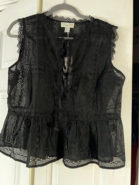 Calypso St. Barth Black Lace Eyelet Peplum Tank